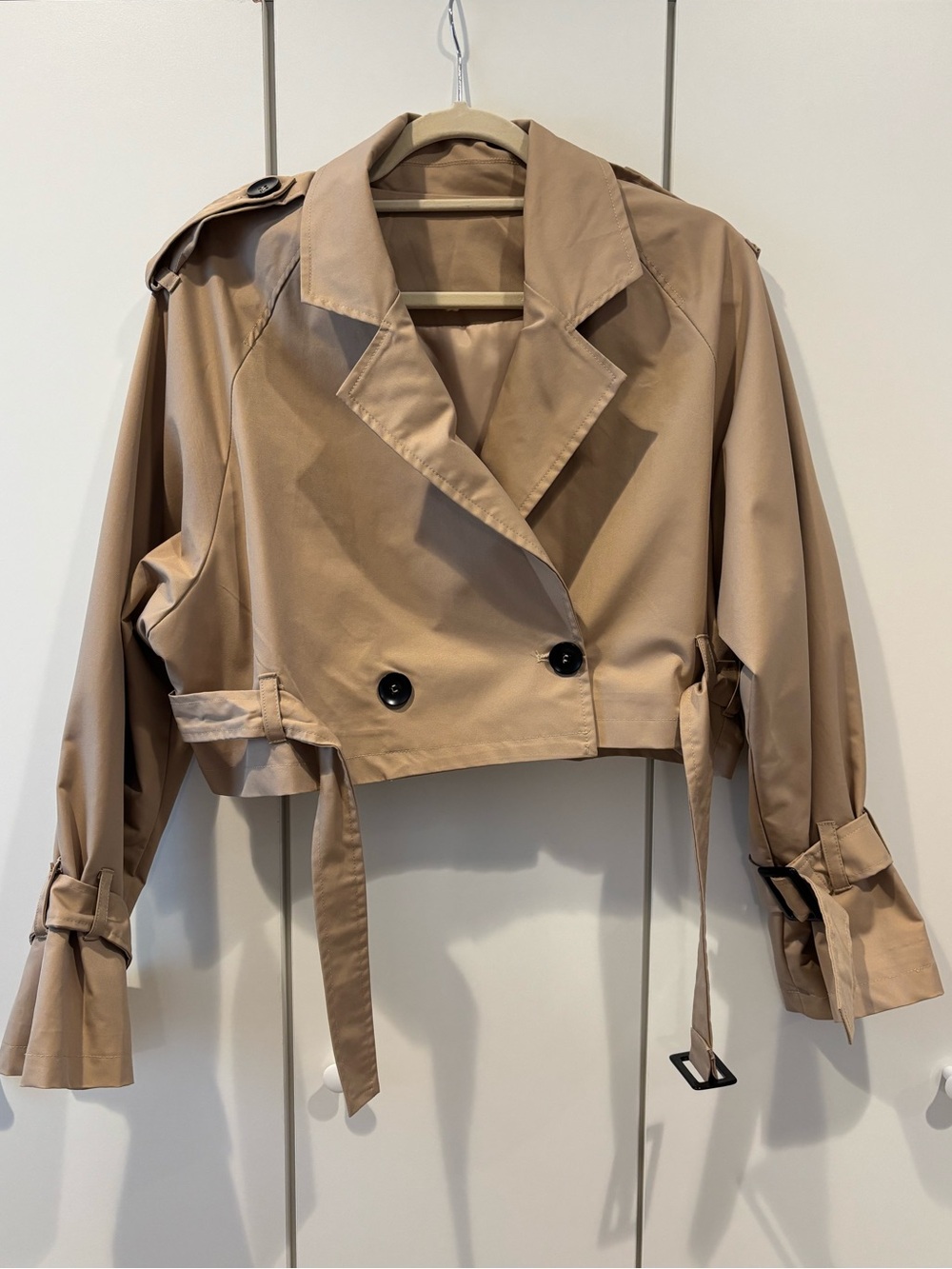 Cropped Beige Trench Jacket - Women's Lightweight Coat